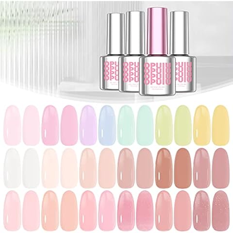 OPUIU 24 Jelly Gel Nail Polish Kit Pastel Nude Pink Translucent Gel Polish Set with Base Top Matte Top Coat Gift for Women Girls Cover