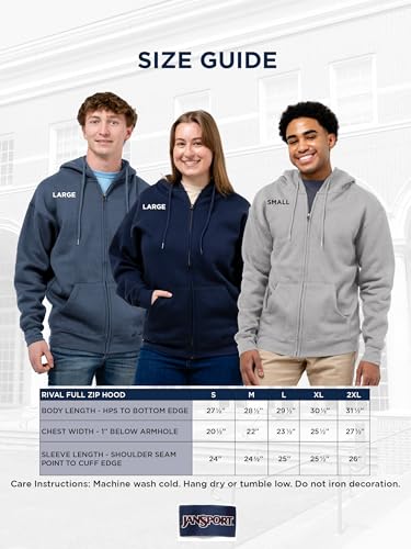 JanSport NCAA Officially Licensed Rival Full Zip Hood, Long Sleeve Unisex Hoodie, Cotton-Polyester Blend with Double-Layered Fleece Hood & Extra-Deep Front Pockets, Adjustable Drawstring Black - image 6