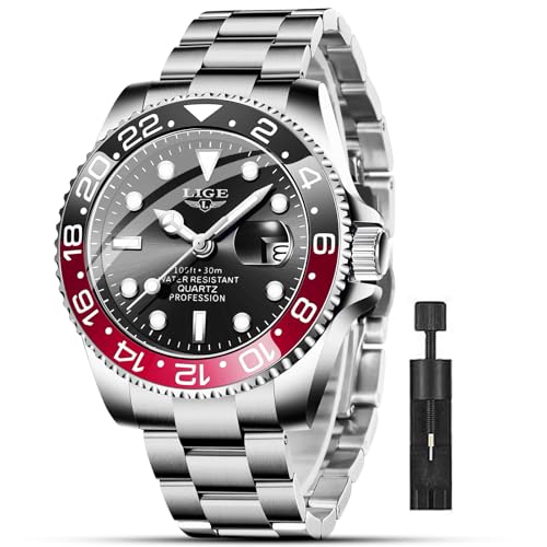 Image of LIGE Fashion Watches for Men Stainless Steel Business Dress Watch Waterproof Analog Quartz Watch with Luminous Date Display Manl Wrist Watch