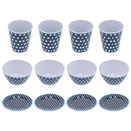Wangcmcol Set di stoviglie, casa e ristorante, 12 pezzi Design a punta blu scuro, piatti, ciotole, tazze, ciotola per insalata, set di stoviglie complete, lavastoviglie,