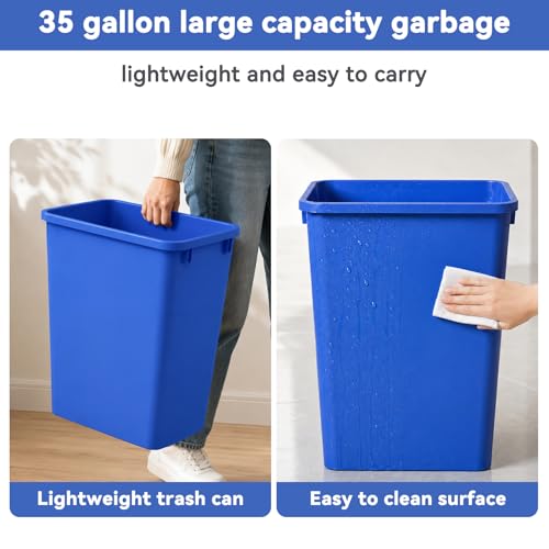 Image of ROOMTEC 35QT Kitchen Trash Can,Sturdy and Lightweight Slim Trash Can,2-Pack | 35 Quart Plastic Trash Can, Trash Cans for Kitchen, Workspace, Bathroom, Office, Easy to Clean ,Wide-open Top Design, Blue