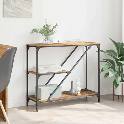 VIHHQGC Table console en bois vieilli 88,5 x 30 x 75 cm avec cadre en métal et étagères comme table d'appoint pour salon, couloir