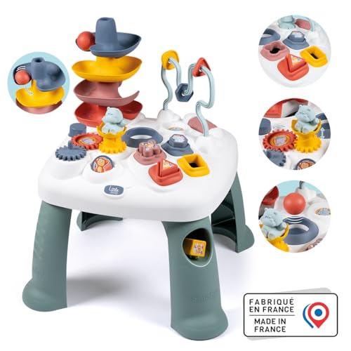 Image of Little Smoby Activity Table - Numerous Mechanical Functions - 4 Shapes, 1 Ball, 1 Hippo Figurune - Developing Motor Skills - From 12 Months - Made in France
