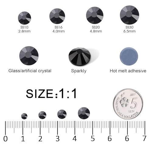 Image of Hotfix Rhinestones Bulk, 14400PCS Black Hot Fix Rhinestones for Clothes DIY Decoration Crafts, Black, SS16, 3.8-4.0mm