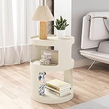 Side Tables Bedroom, Side Tables Living Room, Modern Nightstand, Round Coffee Table for Small Spaces Living Room Bedroom Patio Color Beige, Size 35cm/13.8in