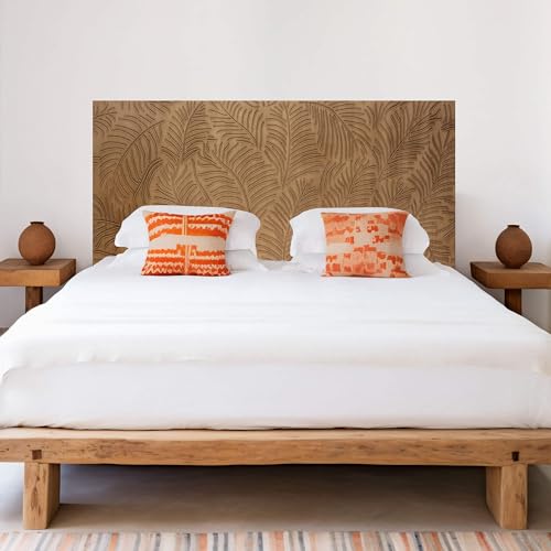 Cabecero de Cama en Madera Grabada, para Cama de Matrimonio o Juvenil. Cabezal fabricado artesanalmente en España  Varios tamaños y Colores Disponibles. Decorado a Mano  (160x80 cm, 600 Roble)