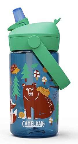 CamelBak Thrive Flip Straw Kids Water Bottle with Bite Valve Tritan Renew Design for School and Travel 14oz Friendly Forest