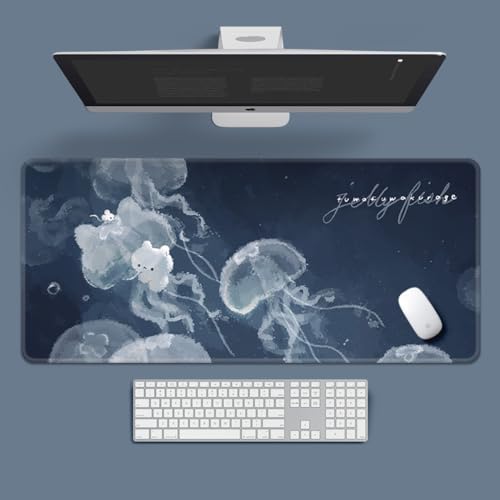 VGUEMVGW Craft，Gaming Mouse Pad XL(11.81 * 31.49 inch)，Extended Large Mouse Mat Desk Pad, Stitched Edges,Non-Slip Rubber Base，Keyboard Pad(80cm * 30cm) (Jellyfish World), ZY-2305