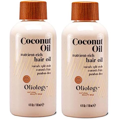 Oliology Coconut Hair Oil - Lightweight Formula Helps Repair Distressed Hair Caused by Heat Styling & Chemical Treatments | Mends Split Ends | Controls Frizz | Made in USA & Paraben Free (4oz/2 Pack) Cover