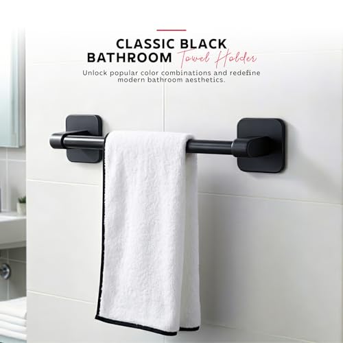 Image of Amazon Basics Self Adhesive Towel Rod for Bathroom No Drill - 12 Inch Rust Resistant Aluminum Towel Holder, Strong Adhesive Wall Mounted Towel Hanger for Bathroom & Kitchen Pack of 1