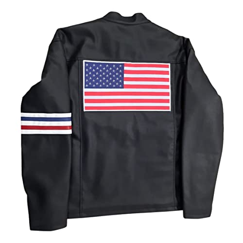 My Party Shirt Wyatt Williams American Flag Faux Leather Jacket - 60s Biker Movie Costume US Coat Motorcycle USA Gift - Black - Main Image