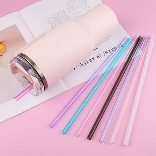 Image of Replacement Straw Compatible with 40 oz Stanley Quencher Tumbler, 12 Inch Extra Long Reusable Plastic Straws for 40 Oz Cup, White-6 Pack