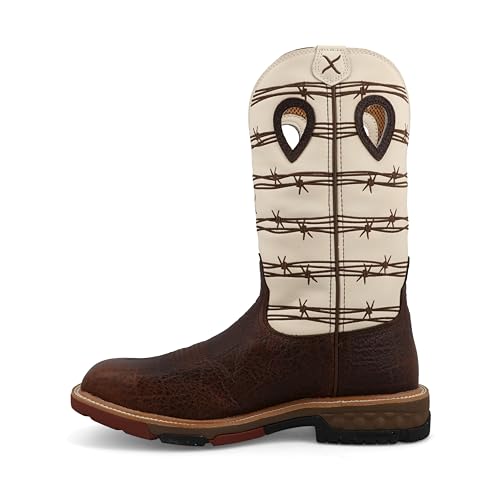 Twisted X Men's 12" Western Work Boot, Square Toe Alloy Toe with CellStretch, Brown Elephant Print & Bone, 9.5 D2