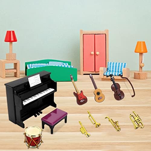 cobee Dollhouse Miniature Musical Instrument Set, 11PCS Mini Dollhouse Musical Model 1:12 Doll House Accessories for Dollhouse Musical Room Fairy Garden