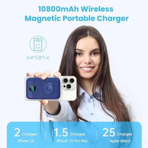 Magnetic Portable Charger with Apple-Watch Charger,10800mAh 25W PD Fast Charging Wireless Power Bank,4 Outputs Travel Essential Battery Pack for Magsafe,iPhone 17/17 Pro Max/16/15/14/13/12 All Series by Pxwaxpy - Used condition - Image 2