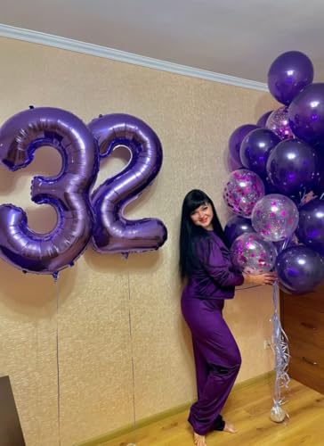 Image of Number Balloons 2 Balloon 40 inch Purple for 2nd Birthday Party Decorations | Saturated Color, Large 40 in, With Straw & Hanging Hole, For Back-to-School Season, Wedding, Christmas, New Year, Anniversary