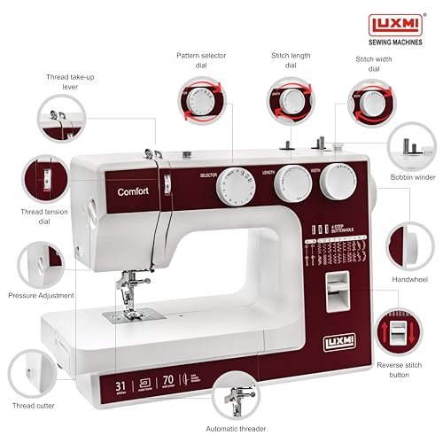 Image of Comfort Automatic Zig-Zag Electric Sewing Machine || 23 Built-In-Stitches || 31 Stitch Function (2 Colour Options) With Complementary Video Lessons (Maroon)