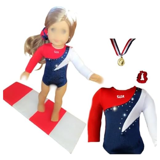 Sparkling 18 inch Doll Gymnastics Outfit with Gymnastics Mat - Compatible with American Girl, Adora, Kindred Hearts, Our Generation and Journey Girls Doll Clothes (4 Pieces in All)