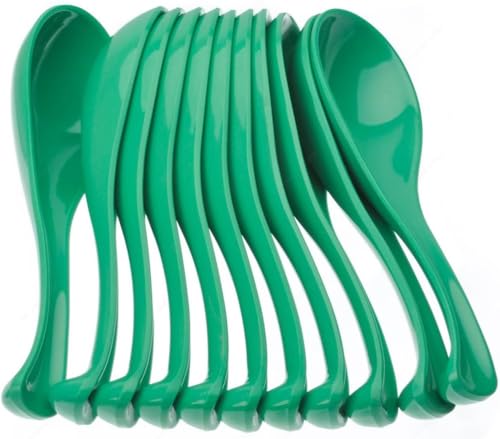 TrueCraftware- 1 oz Asian Soup Spoon Green Color Melamine Set of 12- Break-Resistant Soup Spoons Table Spoons Ramen Spoons Japanese Soup Spoons for Dumpling Miso Pho Wonton Noodles