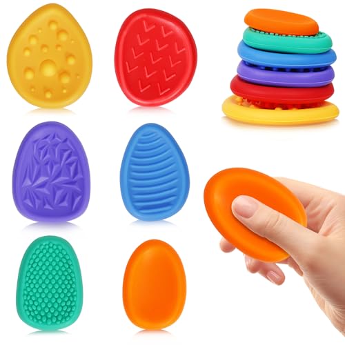 Fidget Toys Sensory Stone, 6 Pack Worry Stones Textured Anxiety Relief Items for Kids & Adults Autism ADHD Tools for Kids Teen Gifts Easter Basket Stuffers Small Prizes Fidget Toys for Classroom