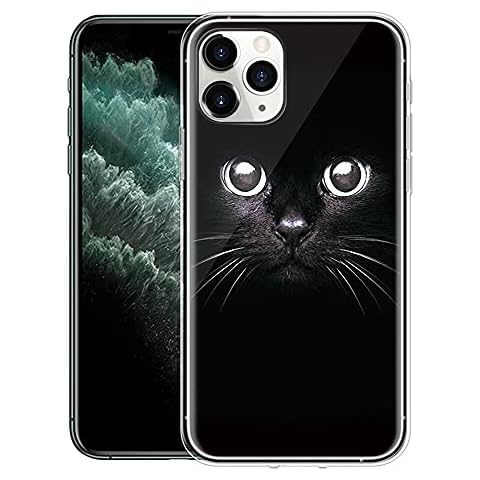 ZhuoFan for Apple iPhone 12 Mini Case Clear Slim Phone Case Cover Silicone TPU Transparent with Patten Design Shockproof TPU Soft Back Protective Cover for iPhone 12Mini 5.4 inch, Black cat Cover