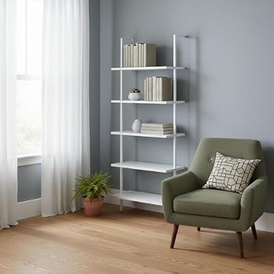 HomeRoots 489806 72 x 23.75 x 12 in. White Metal Five-Tier Bookcase