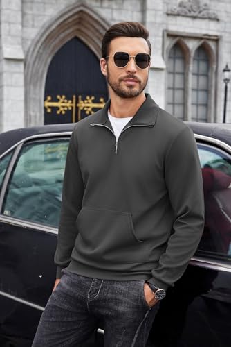 COOFANDY Mens Quarter Zip Pullover Mock Neck Sweatshirt Long Sleeve Sweater Polo Half Zip Pullover with Pocket2