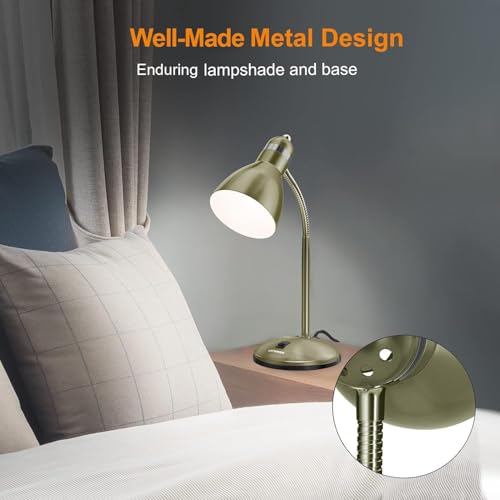 Image of LEPOWER Metal Desk Lamp, Adjustable Goose Neck Table Lamp, Eye-Caring Study Desk Lamps for Bedroom, Study Room and Office (Bronze) | Compact & Sturdy, Space-Saving for Bedside & Dorm, E26 Table Lamp, Eye-Caring, Ldeal for Study, Office, Back to School