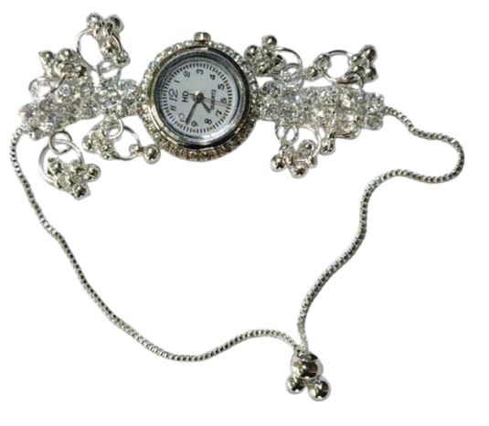 Women's Quartz Bracelet Watch, Silver, Crystal Rhinestone Floral Band with Adjustable Chain and Tassel-image-27