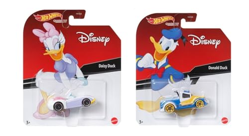 Hot Wheels Disney Donald & Daisy Duck Character Cars, paquete de 2 vehículos coleccionables fundidos a presión