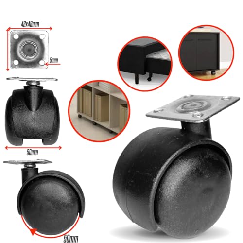 20x Rodizio Rodinha 50mm Para Móveis Pesados Com Chapa 48 x 48 MM
