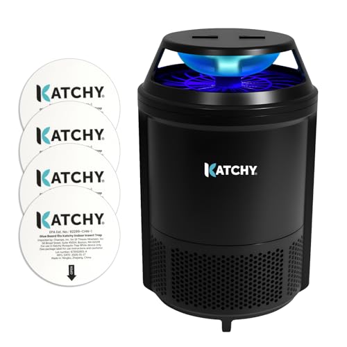 Katchy Indoor Flying Insect Trap Catcher & Killer for Mosquitoes Fruit Flies Gnats & Moths Non-Zapper with Suction & Blue Light Ideal for Indoor Spaces Kitchens & Plants (Original Black)