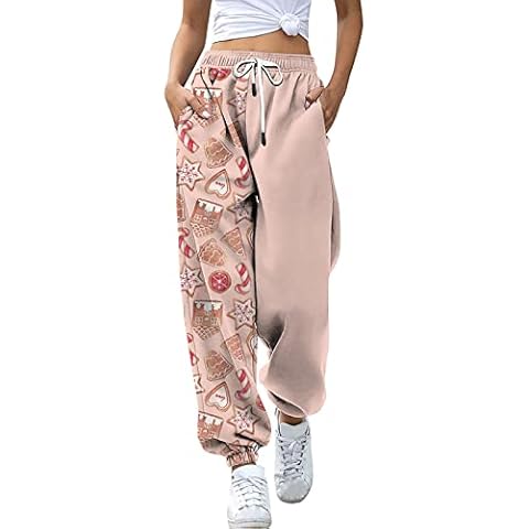 MGHH Christmas Jumpsuit Gigital Colour Print Casual Sports Trousers Loose Drawstring Trousers Long Sleeve Jumpsuit Overall Christmas Pyjamas Jumpsuit, Pink#, S Cover