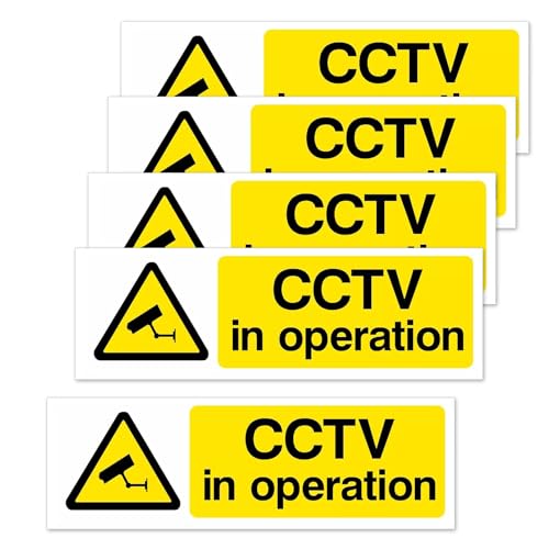 ASIRYVA 5 Pcs CCTV In Operation Sign, Self-Adhesive, Weatherproof CCTV Stickers, Warning Signs for Indoor/Outdoor Use(15cm x 5cm)