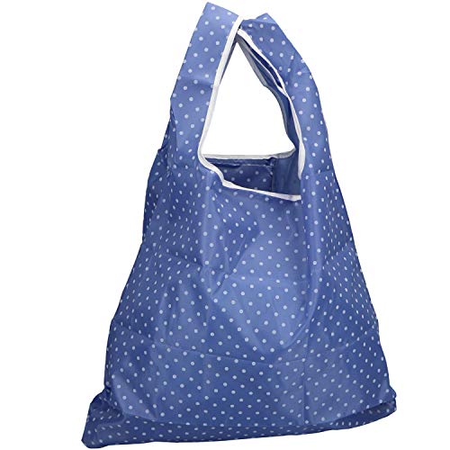 com-four® 3x Bolsa de compras plegable en diferentes colores con rayas - Estrellas y puntos de nylon - Bolsa de compras en una bolsa de transporte (03 piezas - negro. azul. rosa)