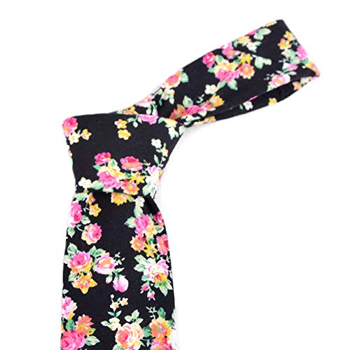 Image of Parquet Mens Floral Tie | Cotton Printed Skinny Necktie for Wedding | Spring & Summer