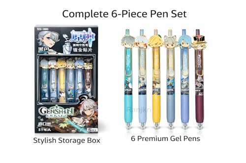 Image of Anime Gel Pen Set 6 Pcs, Cute Cartoon Character Pens, 0.5mm Smooth Writing Black Or Blue Ink Pens, Kawaii Stationery Gift Set for Kids Girls Boys School Office Supplies