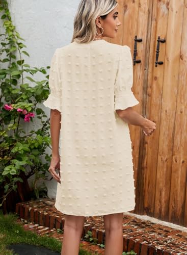 Image of QACOHU Summer Dresses for Women V Neck Ruffle Short Sleeve Casual Shift Dress