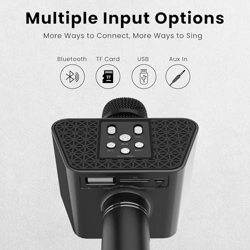 Image of LANDMARK BT55 Handheld Wireless Singing Mic Multi-Function Bluetooth Karaoke Microphone with Inbuilt Bluetooth Speaker, Recorder for Smart Phones, Laptop, Tablet - Black