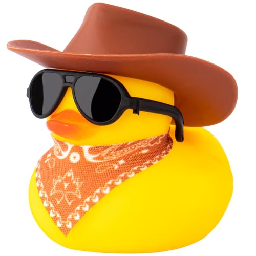 wonuu Rubber Duck Car Ornaments Yellow Duck Car Dashboard Decorations with Propeller Helmet for Christmas Decor and Home Decorations for Adults, Y_Brown Scarf_Brown