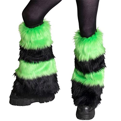 Mylleure Women Furry Leg Warmers Colorful Neon Rave Fluffy Fur Leg Sleeve 80s 90s Warm Fuzzy Leg Cover Dance Party Clubwear