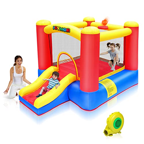 JOYMOR Inflatable Indoor Bounce House for Kids 3-6 w/Air Blower and Basketball Hoop, Small Bounce House for Kids and Toddlers Indoor Party, Indoor Bounce House with Slide for Toddlers