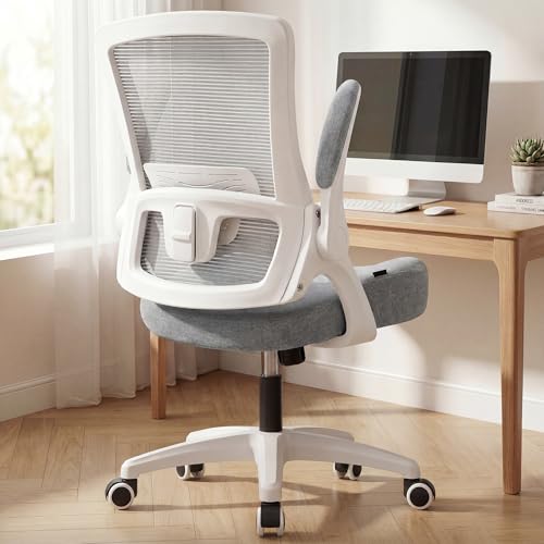 NEO CHAIR Office Desk Gaming Chair Computer High Back Mesh Seat with Rolling Wheels Ergonomic Adjustable Comfy Flip-up Armrests Lumbar Support Height for Home (Grey)