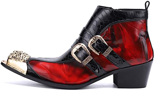 Santimon Mens Chelsea Boots Dress Casual Party Western Boots Metal Tip Toe Genuine Leather Zipper Buckle Two Tone Ankle Boots Fashion Cowboy Disco Singer Ballroom Wedding Tuxedo Chukka Boots2