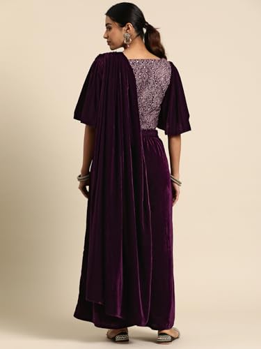 Image of Libas Womens Embroidered Velvet Saree for Women