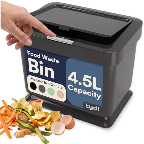 Tydi 4.5L Food Waste Bin with Press-Button Lid, Dark Grey