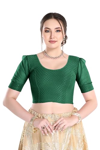 Image of FINESTFIT Stay On Trend Fashion 100% Cotton Readymade Blouses for Women,Round Neckline with Organza Balloon Sleeves.