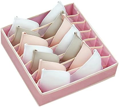 Dihope 1Pcs Underwear Drawer Organiser Storage Box for Bras Socks Tie Panties Wardrobe Storage Firm Built in PP Foldable Mesh Closet Drawer Divider (32x32x10cm/7 Grids Bra, pink)