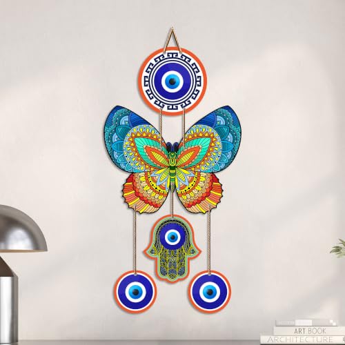 Image of Artvibes Mandala Butterfly Evil Eye Wall Hanging for Home Entrance | Lucky Charm MDF Wall Decor | Decorative Art for Living Room | Bedroom | Office & Main Door | Gift Item (WH 8586N)