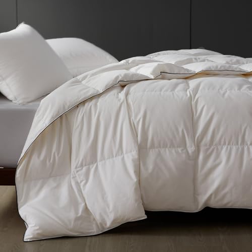 sleeprove Lightweight Queen Down Comforter for Hot Sleepers & Summer - Noiseless Luxury Duvet Insert with 8 Corner Loops & Black Trim, White 90'x90'